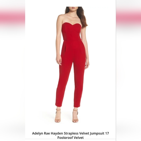 NWT Adelyn Rae Hayden Strapless Red Velvet Jumpsuit Medium - Picture 1 of 16